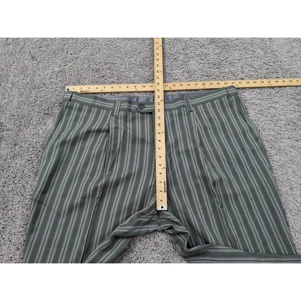 NWT Blu Martini Dress Pants Men's 3X 46W Gray‎ Vertical Stripes Pleated Raw Hem